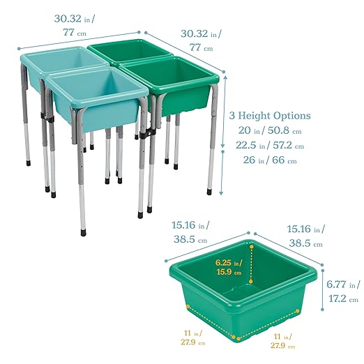 ECR4Kids 4-Station Sand and Water Adjustable Play Table, Sensory Bins, Seafoam/Emerald