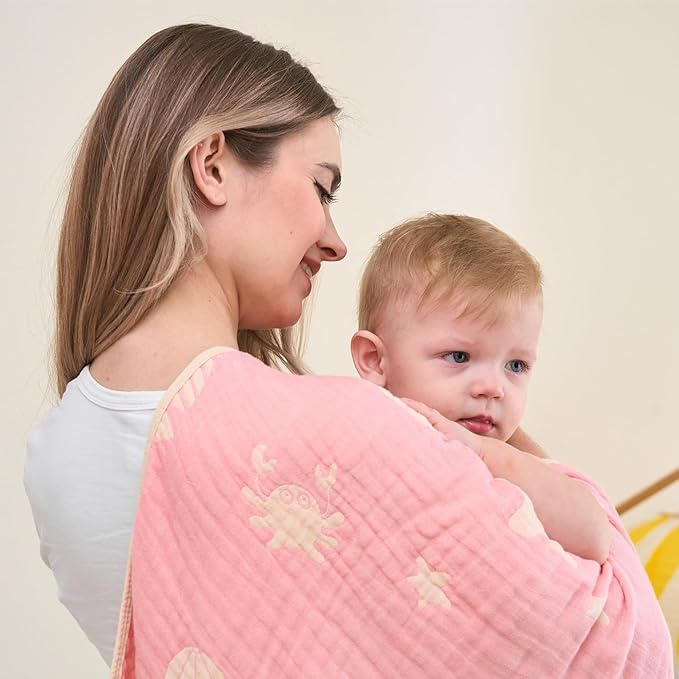 Ultra-Soft Muslin Baby Blanket (43x43 Inches,Pink Ocean, 1-Pack)