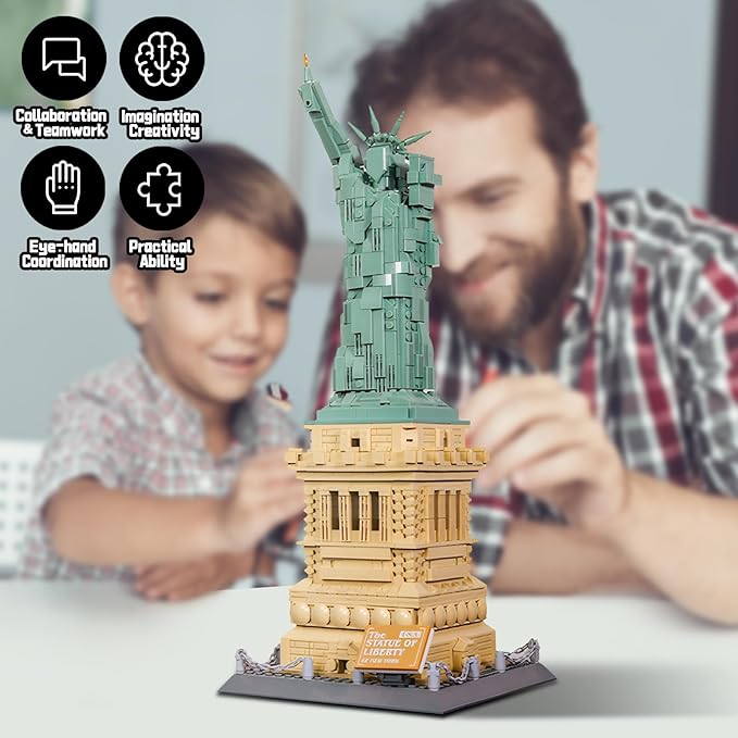 Statue of Liberty Building Blocks Sets Collectible New York City Architecture Souvenir Model World Famous Landmark Building Kits Toys Gift for Adults Kids and Teens 1409PCS