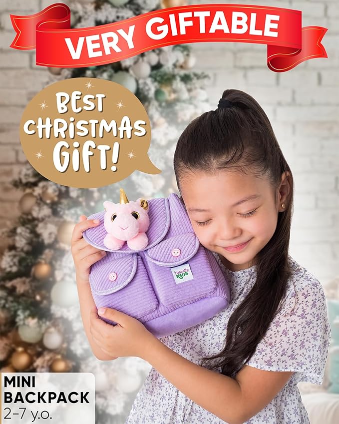 Purple Unicorn Mini Backpack for Kids, Mini Backpack for Toddler Girls, Gift for 2 3 4 5 Year Old Girl Boy