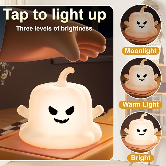 Dealswin Night Light for Kids, Halloween Pumpkin Silicone LED Light Ultra Soft Night Light with Magnetic Base, 3 Brightness Levels & Timer Nursery Night Lamp Gifts for Girls Toddler BabyRoom Decor