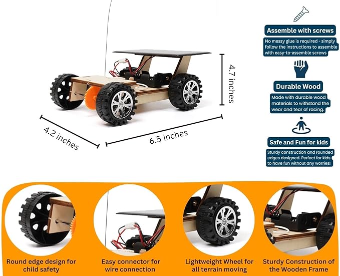 Solar-Powered Car V300, Wooden STEM Kit with Wireless Remote Control for Boys and Girls, Hybrid Powered by Solar Power and Batteries, Educational Motor Toy Gift for Kids Aged 8-12