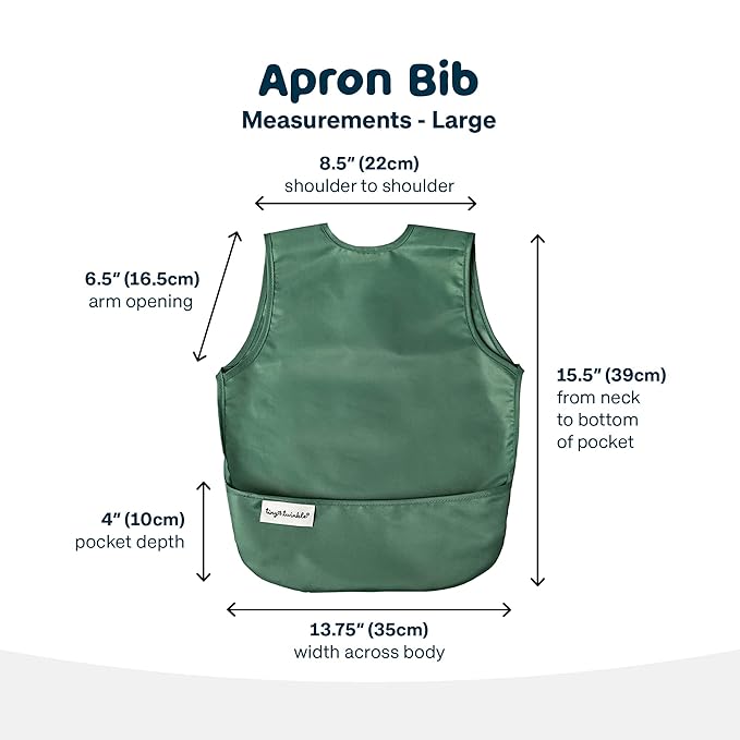 Tiny Twinkle Short Sleeve Apron Bibs for Babies & Toddlers – 2 Pack Waterproof, Mess-Proof Baby Bibs for Eating & Feeding, Machine Washable,Perfect Holiday Gift(Slate Olive, 6–24M)