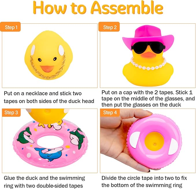 wonuu Car Rubber Duck, Yellow Duck Decoration Dashboard with Sun Hat Swim Ring Necklace Sunglasses for Car Dashboard Decorations, Pink Top Hat-Pink