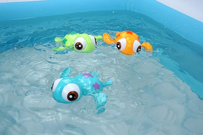 DUCKBOXX XX Wind-up Swimming Sea Turtles Bath Toy, No Battery Mold-Free Anti-Rust Interactive Montessori Toy for Kids 18M+ (Blue)