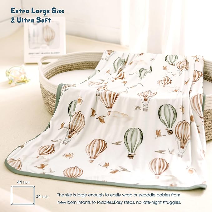 GRSSDER Baby Swaddle Blankets 2 Pack, Super Soft Jersey Knit Reversible Quilt for Baby Girls and Boys, Double Layer Receiving Blankets 34 x 44 Extra Large for Swaddling, Cars & Balloons