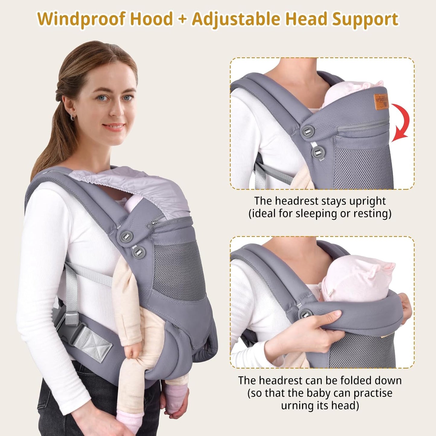 New Upgrade Ergonomic Baby Carrier Newborn Toddler Wrap Carrier,Hands Free Baby Sitting Sling,Breathable,Perfect for Infants/Chest Sling for Babies Shower Gift (Grey, Upgrade-with Belt)