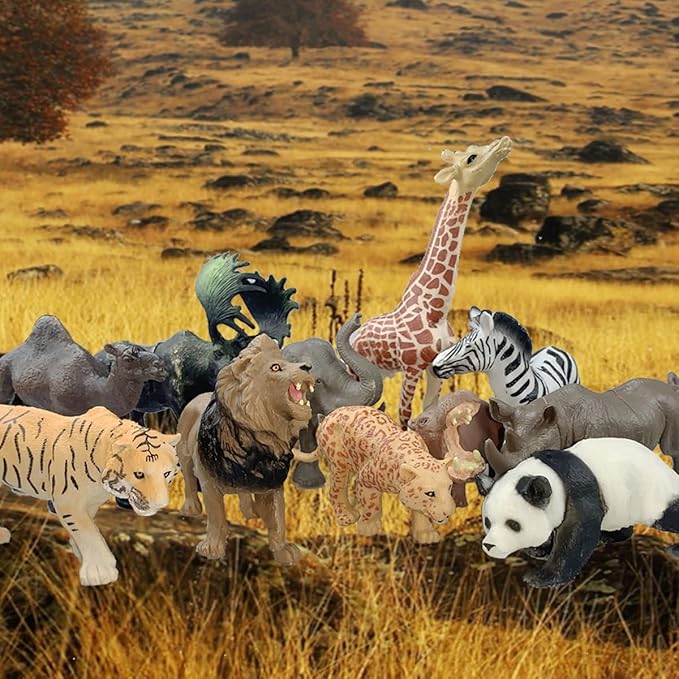 RUSON 12 Pcs Realistic Jungle Animal Figurines, Safari Animals Figures Toys Cake Topper Plastic African Wild Zoo Animals Playset Party Supplies for Kids Toddlers