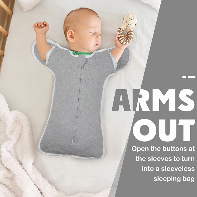2 Pack Transition Swaddle with 2 Way Zipper, 2 in 1 Arms in/Out Transitional Arms Up Swaddles, 100% Cotton Newborn Swaddle Zipper Swaddles Baby Swaddling Sack Sleep Sack 0-3 Months
