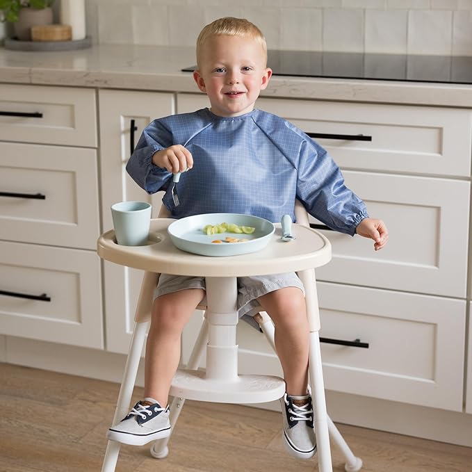 Tiny Twinkle Long Sleeve Bibs for Babies & Toddlers – 2 Pack Waterproof Smock Bibs for Eating – Machine Washable & Mess-Proof, Baby Feeding Essential & Shower Must-Have (Gingham Grid, 6-24M)