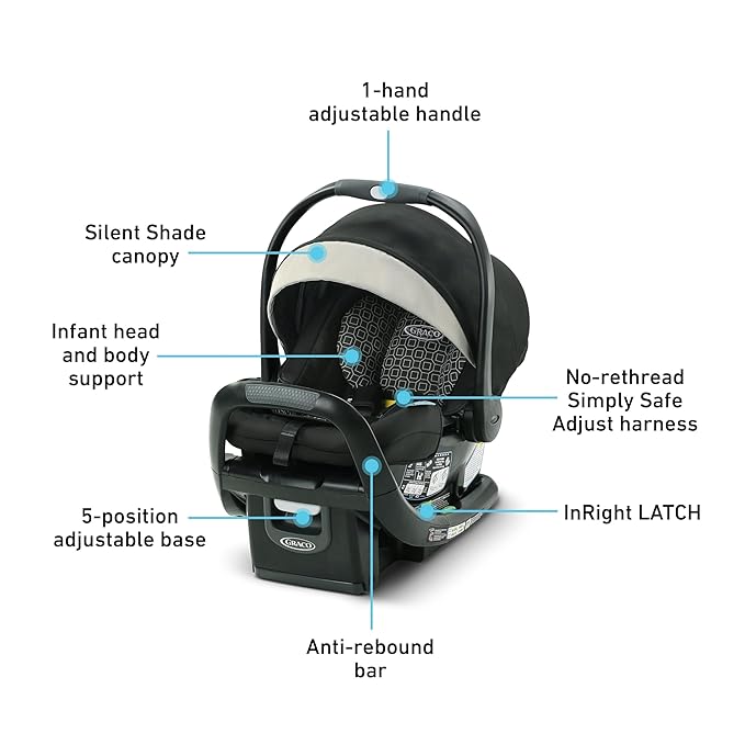 Graco SnugRide SnugFit LX Infant Car Seat, Baby Car Seat with Anti-Rebound Bar for Extra Safety, SnugLock Easy Install Carseat, 1-Hand Adjustable Handle, No-Rethread Harness, Baby Essentials, Pierce