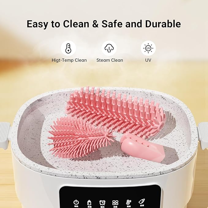 Baby Bottle Brush, 7 in 1 Travel Baby Bottle Cleaner Brush Set with Silicone Brush, Nipple Brush, Straw Brush, Soap Dispenser, Portable Drying Rack, Breast Pump & Bottle Cleaning Kit - Coral Pink