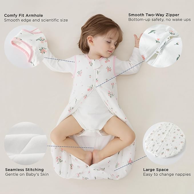 Duomiaomiao 2.5 TOG Baby Sleep Sack 100% Cotton Winter Baby Wearable Blanket, Warm Quilted Comfy Toddler Sleeping Sack