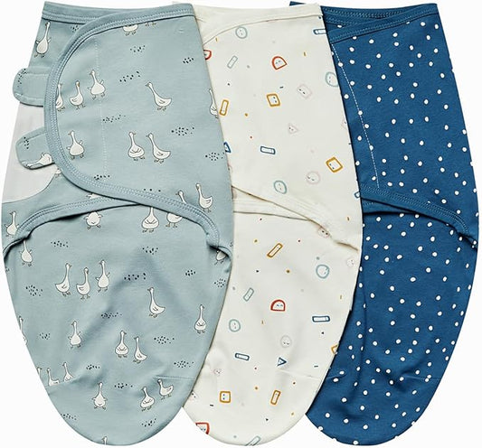 insular Baby Swaddle Wrap, Swaddle Blanket for Newborn and Infant, Adjustable Velcro Swaddling Set for Boy and Girl, Soft Cotton Baby Sleep Sack 3 Pack, Duck, Small(0-3 Month)