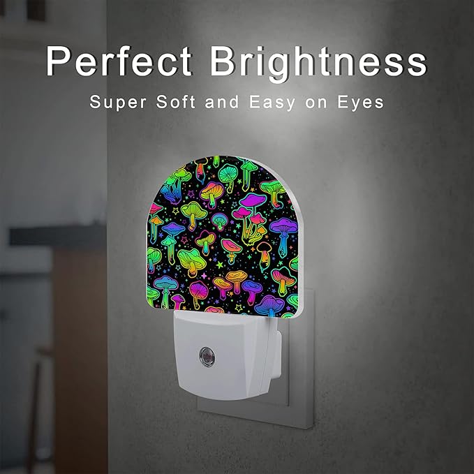 Colorful Magic Mushrooms Night Light, Glowing Mushrooms with Stars Dusk to Dawn Night Light Plug in,0.5w Energy Saving Sleep Friendly NightLights for Kids Boys Girls Home Decor