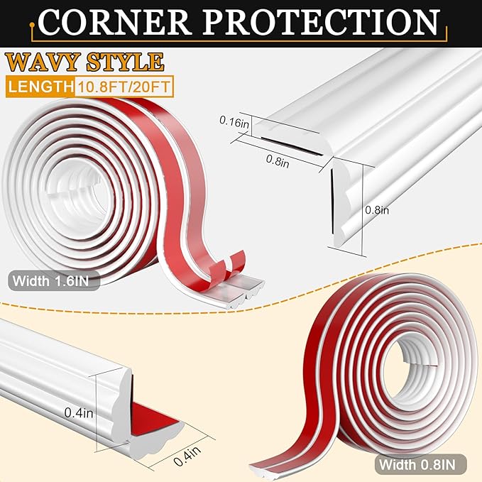 Wall Corner Protector Self-Adhesive Flexible – Durable Rubber, Furniture Edge Guard, Easy to Install, White, Prevents Wall Damage, Ideal for Home or Office Use