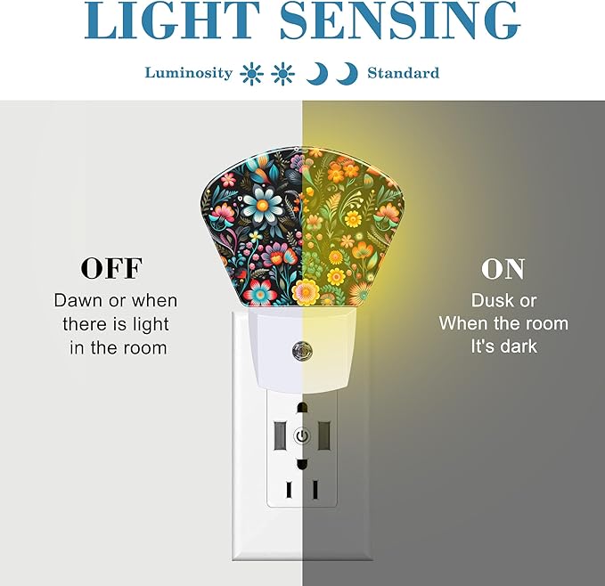 Embroidery Style Flowers Plug in Night Lights, Flowers Nightlight Plug Into Wall Dusk to Dawn Sensor for Kid Girls Boys Women Men Bedroom, Hallway, Kitchen, Bathroom, Stairs Decor