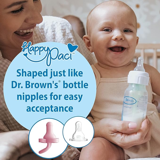 Dr. Brown's HappyPaci 100% Silicone, Newborn Baby Pacifiers 0-6 Months, BPA Free, White, Pink, Light Pink, Cool Gray, Green, and Ecru, 6 Pack
