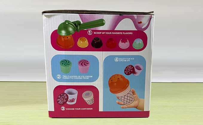 Wooden Ice Cream Toys Kids Toy Food for Toddler Girls 3+, Ice Cream Shop Playset, Pretend Play Kitchen Toys with Display Counter & Fake Money - Wooden Food Toys for 3 4 5 Year Old Girls Boys Birthday