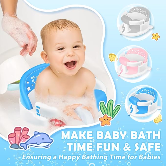 Baby Bath Seat for Babies 6 Months & up,Baby Bath Seat,Non-Slip Toddler Bath Seat, Sit Up Bath Seat for Baby,Safe Infant & Newborn Bathtub Chair with Soft Cushion（Blue）