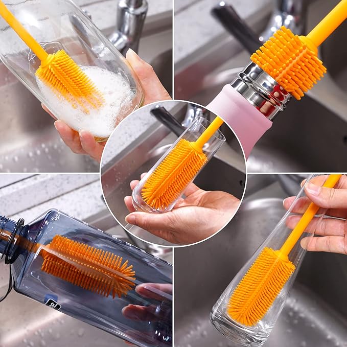 3-in-1 Silicone Bottle Brush and Straw Cleaning Brush Set, Water Bottle Cleaner for Narrow Neck Containers, Tumblers, Flask, Vase and Glassware (Teal)