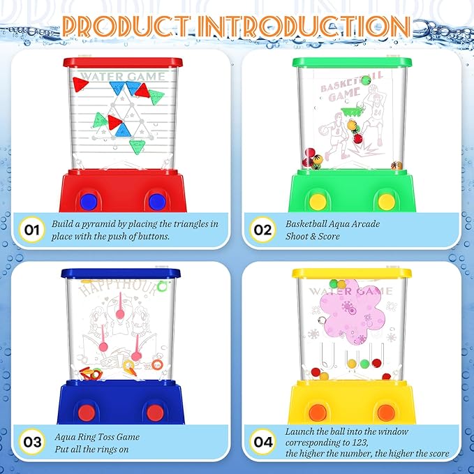 Sumind 10 Pieces Handheld Water Game for Kids Mini Water Ring Toss and Basketball Hoop Toy 90s Retro Mini Games for Goodie Bags Stuffers Birthday Return Gifts Classroom Rewards(Bright,Modern Style)