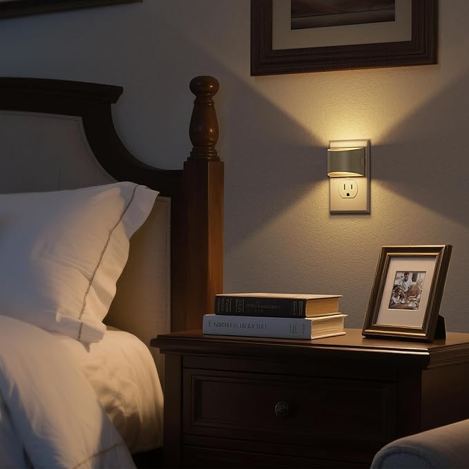 DORESshop LED Night Light[2 Pack], Night Lights Plug into Wall, 3 Level Brightness Adjustable Plug in Night Light, Dusk to Dawn Sensor Nightlights for Adults, Bedroom, Hallway, 3000K, Gray Cover