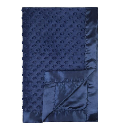 Pro Goleem Baby Soft Minky Dot Blanket with Silky Satin Backing Baby Gifts for Boys and Girls (Navy Blue, 30’’ x 40’’)