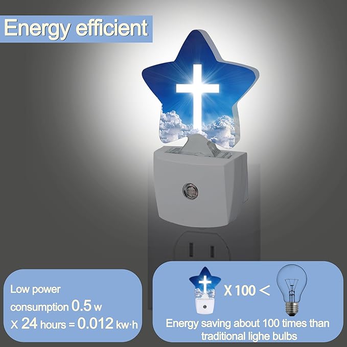 Cross Heaven Night Light,White Cross Sunset Plug-in Star Night Lights with Dusk-to-Dawn Sensor for Bedroom,Bathroom,Living Room Sleep Friendly Lamp for Women Girls Boys Gift,0.5W