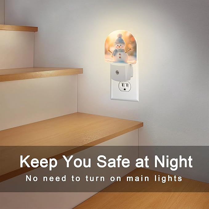 Cute Winter Snowman Night Light, Christmas Snowman in The Sun Dusk to Dawn Night Light Plug in,0.5w Energy Saving Sleep Friendly Nightlights for Kids Boys Girls Home Decor
