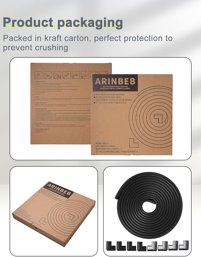 Foam Corner Protector Edge and Corner Guard, with 19 feet Length Foam Safety Bumpers, Baby Proofing Safety Table Corner Protectors (Black)