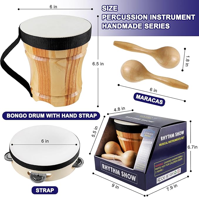 LOOIKOOS Toddler Musical Instruments for Kids Ages 5-9 Montessori Toys for Toddlers 3-5 Wooden Percussion Instruments Drum set for Kids Gifts