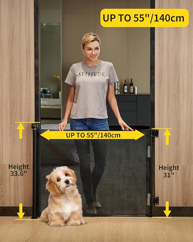 DEAR LOV 2 Pack Retractable Baby Gate,Mesh Baby Gate or Mesh Dog Gate,33" Tall,Extends up to 55" Wide,Child Safety Gate for Doorways, Stairs, Hallways（Black,33"x55"