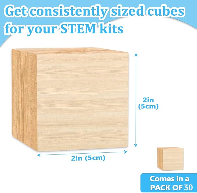 Wood Blocks for Crafts, 30 PCS 2 Inch Unfinished Wood Cubes, Natural Wooden Square Blocks, Unfinished Craft Wooden Squares for Arts and Crafts, Painting, Puzzle Making, DIY Projects