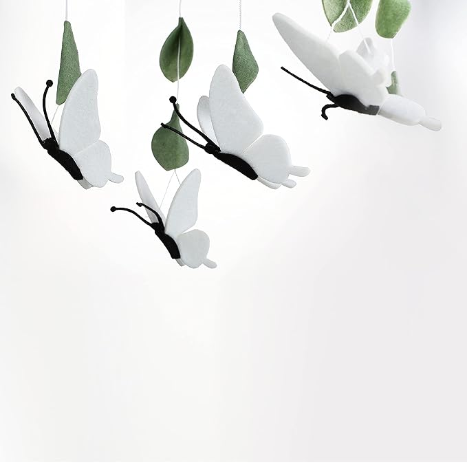 Sorrel + Fern Baby Crib Mobile (White Butterflies) - Baby Shower Gift Nursery Decoration for Boys & Girls