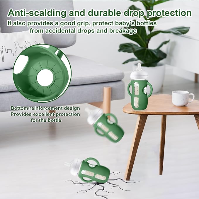 Juome Silicone Sleeves with Handles for Avent Natural Glass Baby Bottle - 3 Pack Anti Breakage Holder for Phillips Avent Baby Bottles, Compatible with Philips Avent Anti Colic Baby Bottles 8 oz