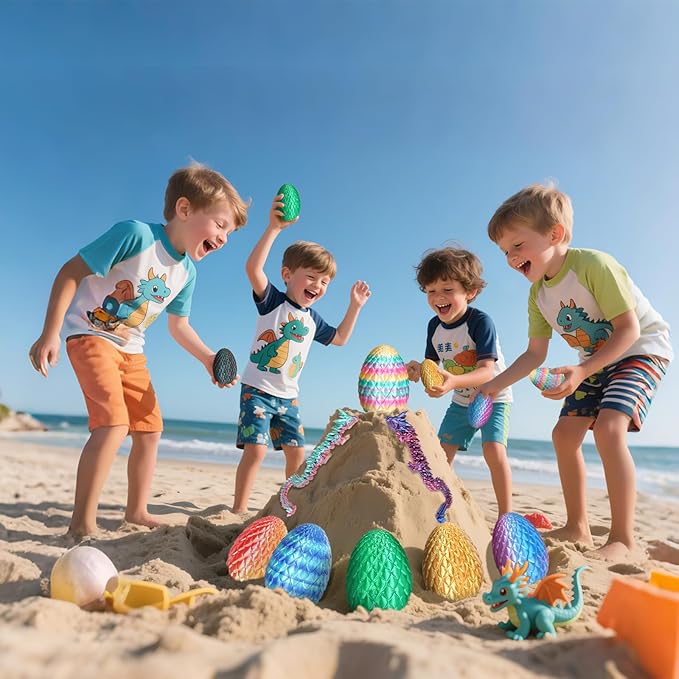 Dragon Eggs with Dragon Inside, 3D Printed Surprise Funny Gifts for Kids, Articulated Dragon Fidget Toys for Adults, Executive Desk Toys Office Room Décor (Gradient Blue-Green-Brown, M-Size)