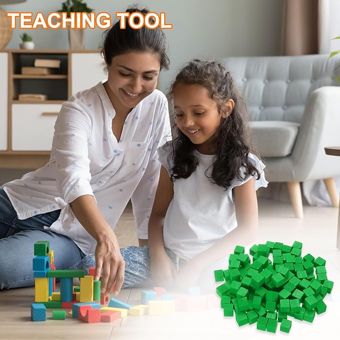 uxcell 300Pcs Wood Blocks for Crafts, 1cm Unfinished Wood Cube Solid Wooden Blank Square Block for DIY Craft Projects Personalized Gifts, Green