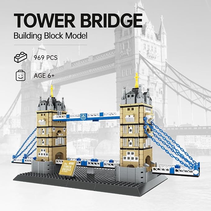 London Twin Tower Bridge Building Blocks Sets London Architecture Building Kits Famous Landmark Model Toys Gift for Adults Kids Teens 969PCS