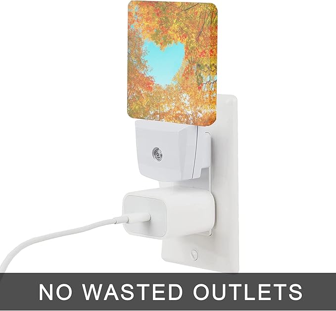 Blue Heart Sky Night Light,Autumn Red Maple Leaves Forest Trees Plug-in Night Lights with Dusk-to-Dawn Sensor for Stairway/Hallway/Bedroom Sleep Friendly Ideal for Women/Girls/Boys Gift,0.5W