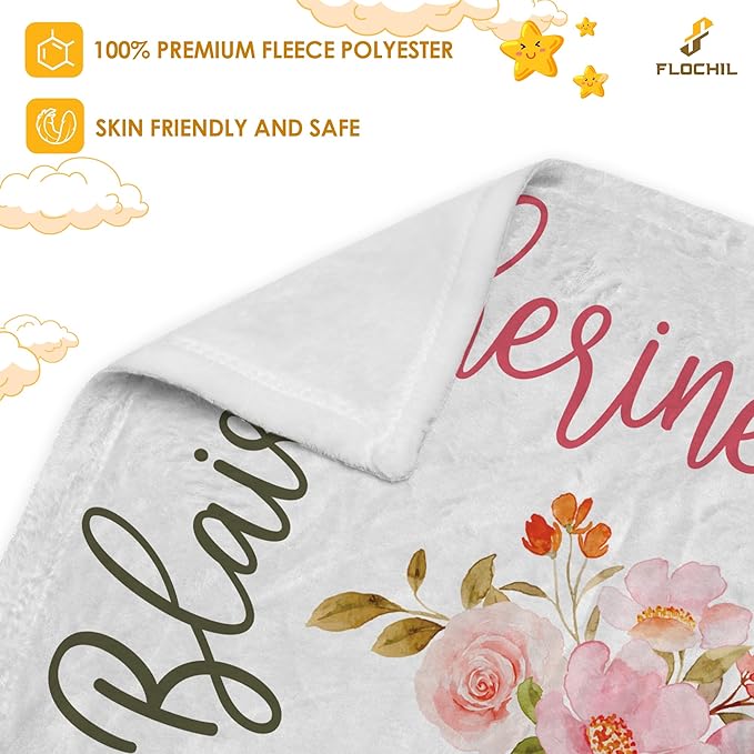 FLOCHIL Personalized Baby Blankets, Custom Baby Blanket - Baby Blanket with Name for Girls, Best Gift for Newborn Floral Plush Fleece (30x40) (Monogram)