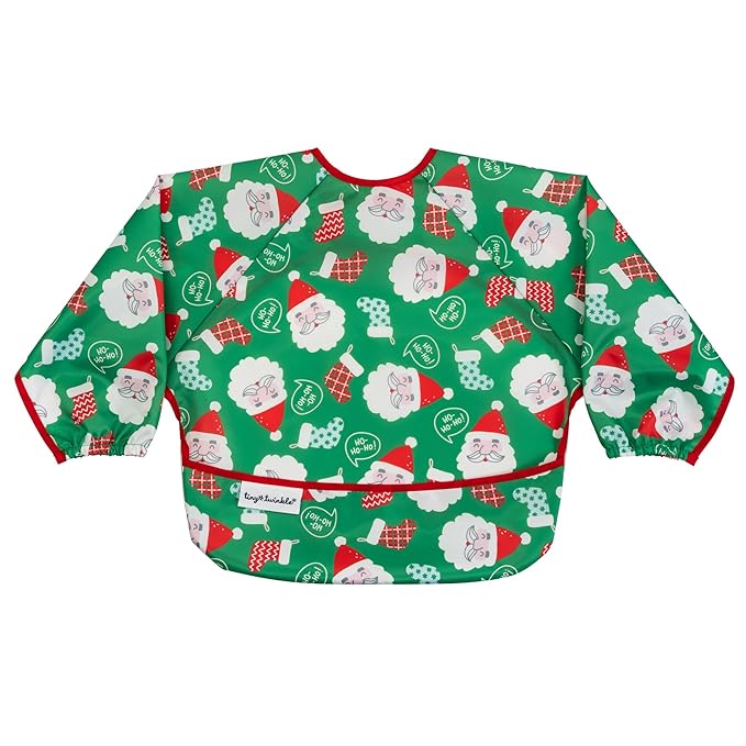 Tiny Twinkle Long Sleeve Bib for Babies & Toddlers – Waterproof Smock Bib for Eating – Machine Washable & Mess-Proof, Baby Feeding Essential & Shower Must-Have(Santa, 6–24M)