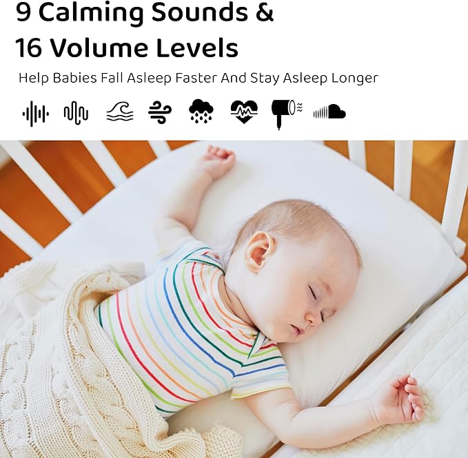 Moonybaby Portable Sound Machine, Baby Sleep Soothe, 9 Soothing Sounds, White Noise, Shush, Sound Therapy and Noise Canceling