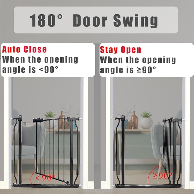 Heavy Duty Baby & Dog Safety Gate 86-104.7 Inch, Black Metal, Pressure Mounted No Drilling Pet Gate for Large Openings