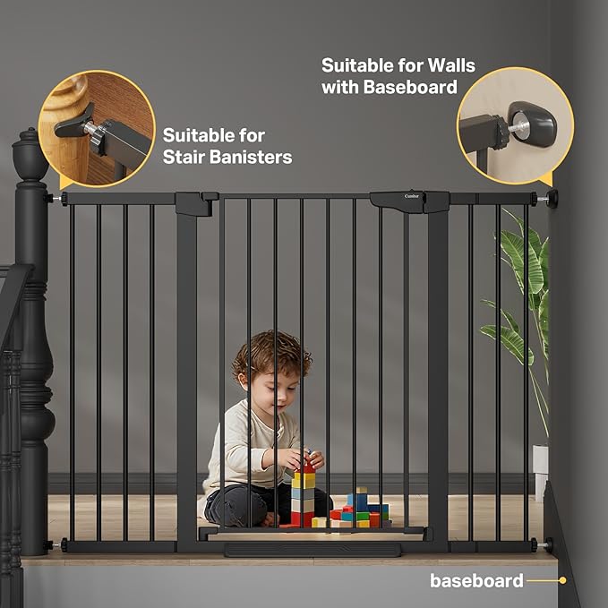 Cumbor 36" Extra Tall 29.7"-51.5" Baby Gate for Stairs, Easy Wall Through Dog Gates for Doorways Extra Wide, Pressure Mounted Tall Pet Gate Indoor, Safety Auto-Close Child Gate for Kids, Black