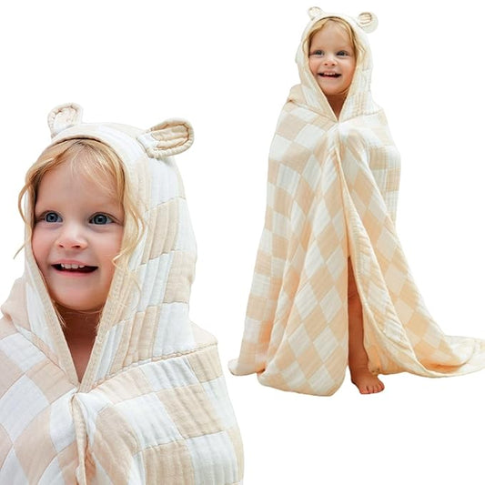 Ultra-Soft Muslin Toddler Hooded Towel - 55x 28 Inches, Ideal for Bath & Beach, Suitable for Both Boys & Girls from Newborns to Toddlers
