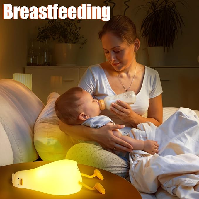 Hbaushun Duck Night Light, Dimmable Nursery Squishy Lying Flat Nightlight,Cute LED Silicone Duck Lamp,Rechargeable Bedside Touch Lamp for Breastfeeding Toddler Baby Kids Decor,Birthday Christmas Gifts