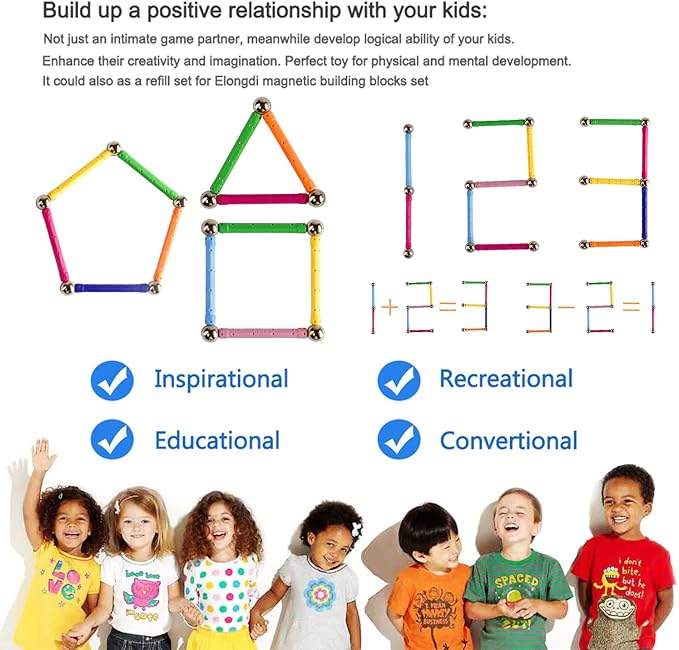 Magnetic Building Blocks, [ 132 Pieces ] Lengthen Building Sticks Set, Magnet Stem Toys Set Non-Toxic Building 3D Puzzle Boys Toys for Kids and Adult