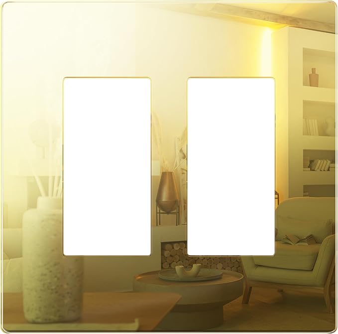 LIDER Double Decorator Wall Plate, Impact Resistant, Mirrored Acrylic, Plexiglass, Reflective Finish, Modern Upgrade, Screwless Light Switch/Outlet Cover, Mid-Size 2-Gang 4.88" x 4.92”Gold