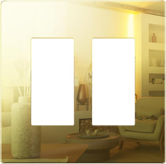 LIDER Double Decorator Wall Plate, Impact Resistant, Mirrored Acrylic, Plexiglass, Reflective Finish, Modern Upgrade, Screwless Light Switch/Outlet Cover, Mid-Size 2-Gang 4.88" x 4.92”Gold